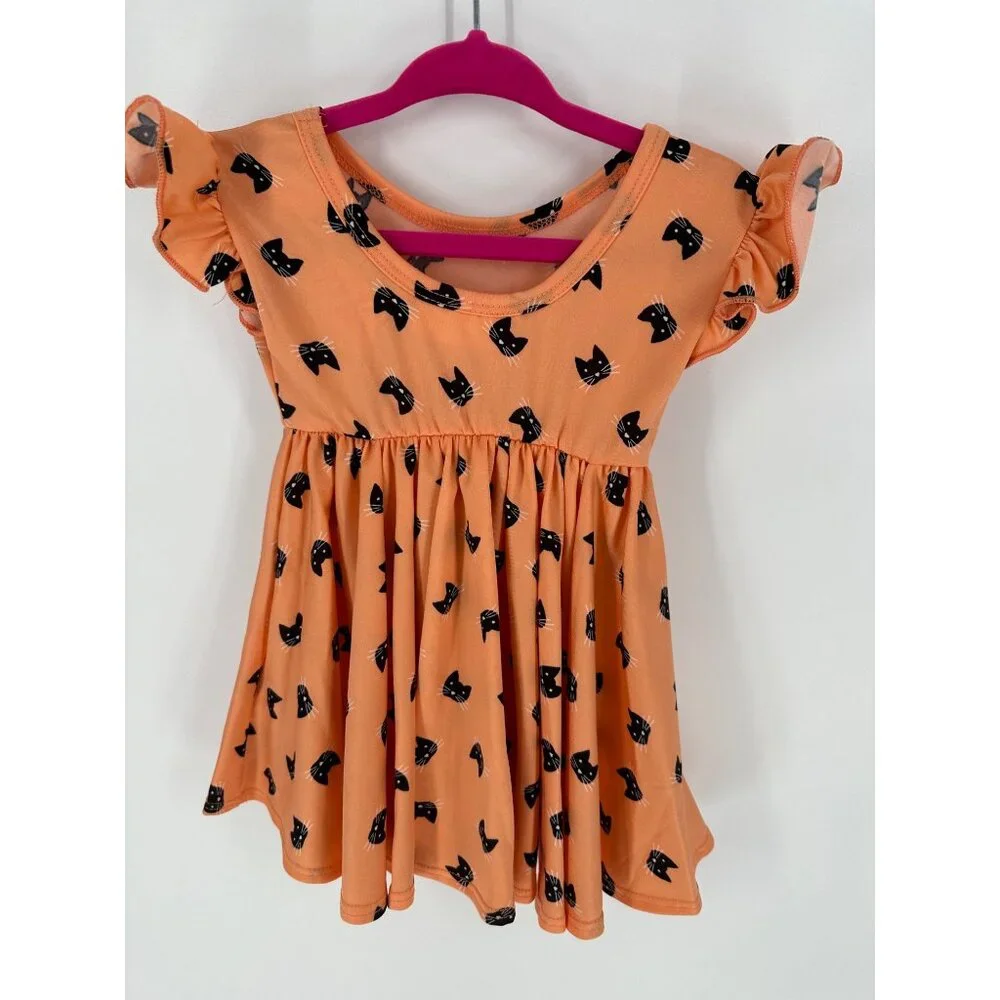 DotDotSmile Girls Dress 6/12 Months Orange with Black Cats New With Tags - Picture 5 of 5